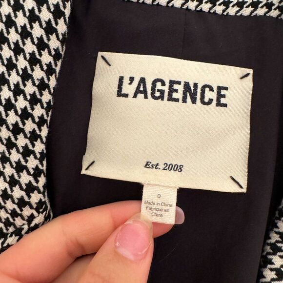 L'AGENCE Chamberlain Grey Plaid Houndstooth Single Breasted Blazer Jacket - Picture 10 of 15